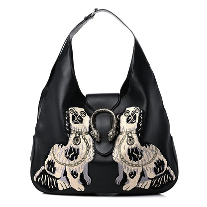 Gucci Calfskin Dog Embroidered Extra Large Dionysus Hobo Black 1 of 15
