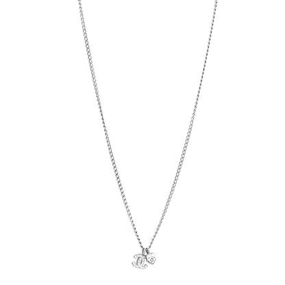 Chanel Crystal Mini Heart CC Necklace Silver 1 of 5