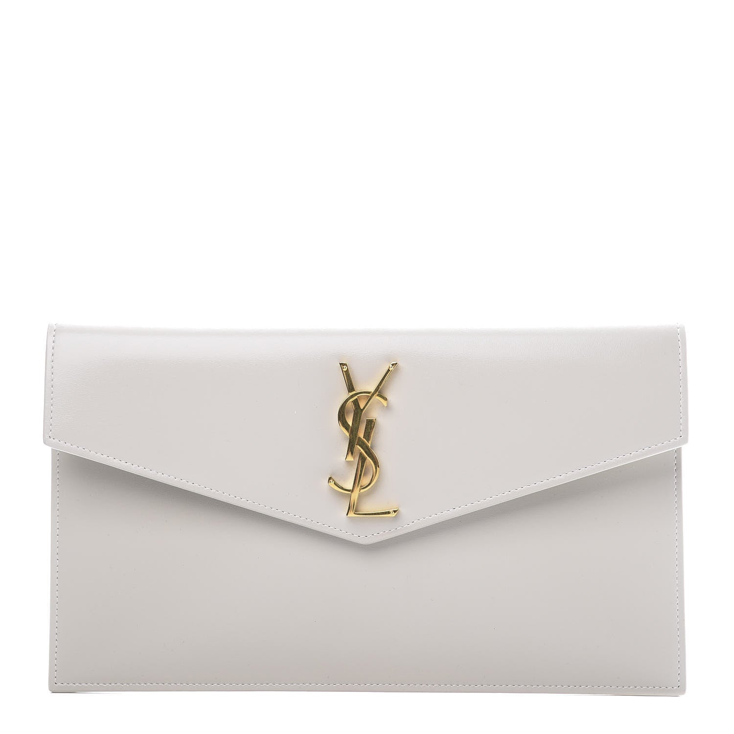 Saint Laurent Smooth Shiny Calfskin Monogram Uptown Pouch White 1 of 10