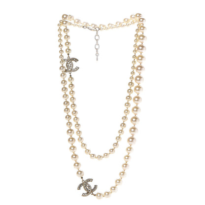 Chanel Graduated Pearl Crystal CC Long Necklace Light Gold 3 of 8