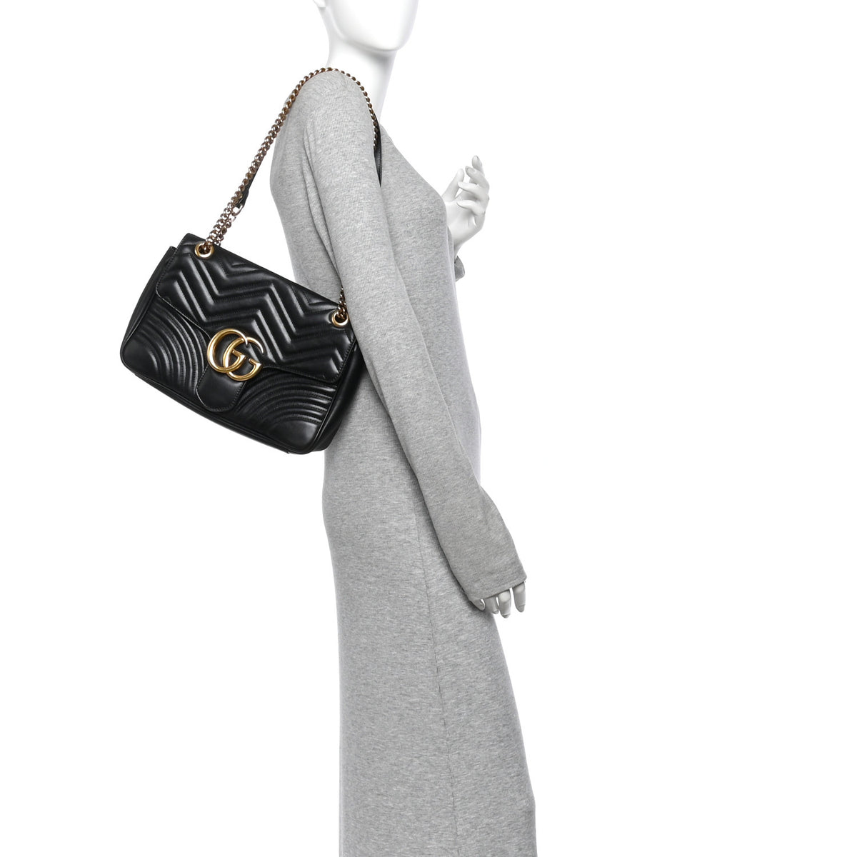 Gucci Calfskin Matelasse Medium GG Marmont Shoulder Bag Black 2 of 10