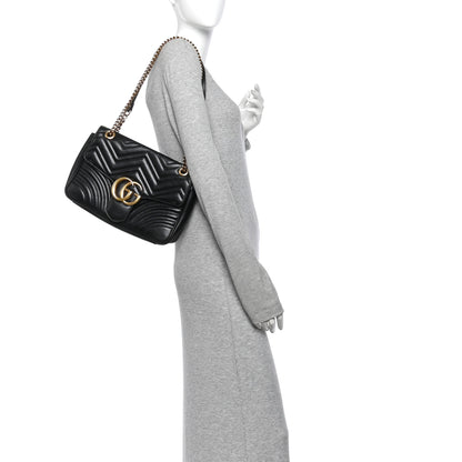 Gucci Calfskin Matelasse Medium GG Marmont Shoulder Bag Black 2 of 10