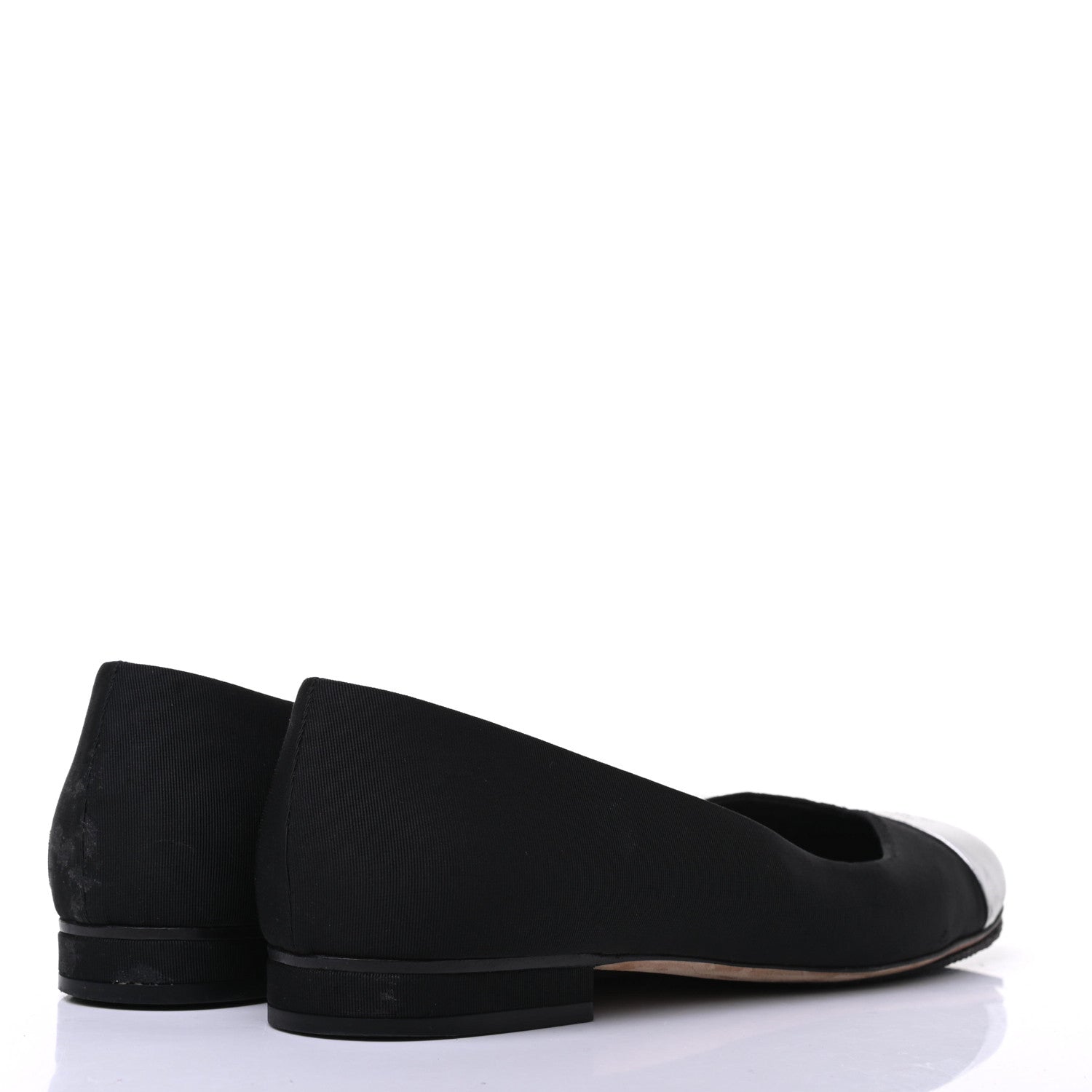 Chanel Grosgrain Metallic Lambskin Cap Toe CC Ballerina Flats 37.5 Black Silver 4 of 10