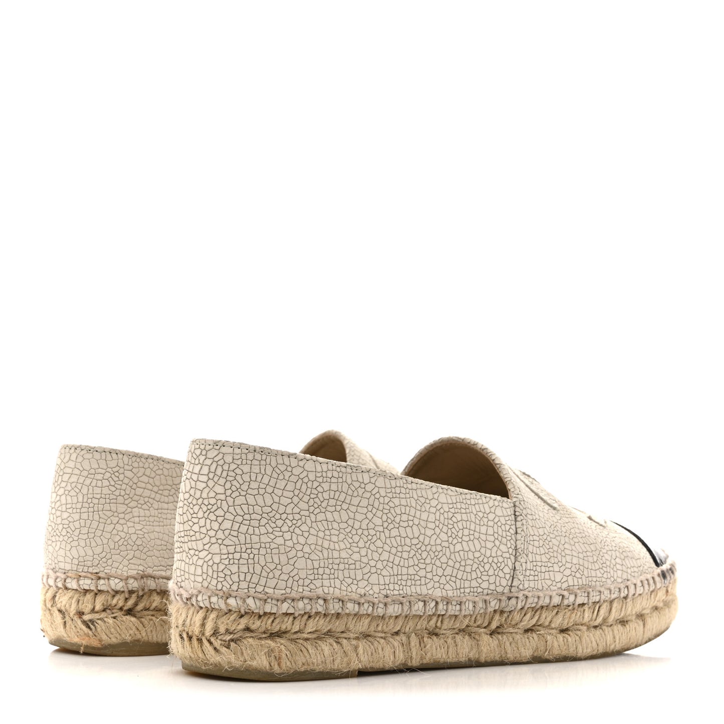 Crackled Calfskin Espadrilles 39 Light Beige Black