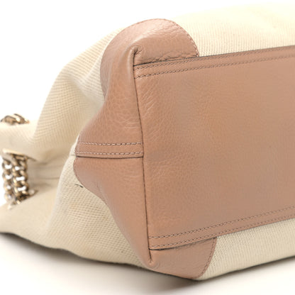 Gucci Linen Canvas Pebbled Calfskin Medium Soho Chain Shoulder Bag White Camelia 9 of 10