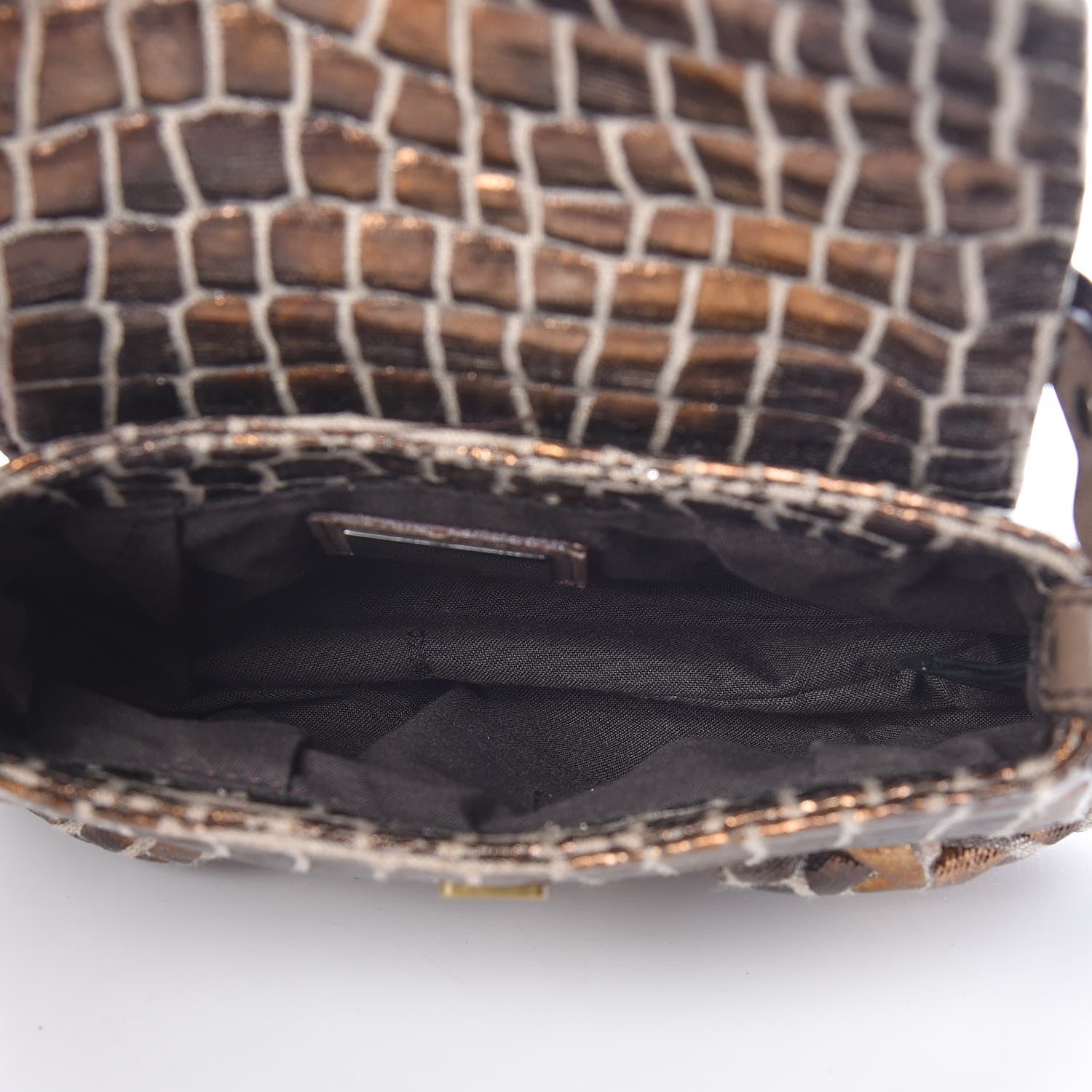 Fendi Metallic Canvas Crocodile Effect Mini Shoulder Bag Bronze 7 of 9