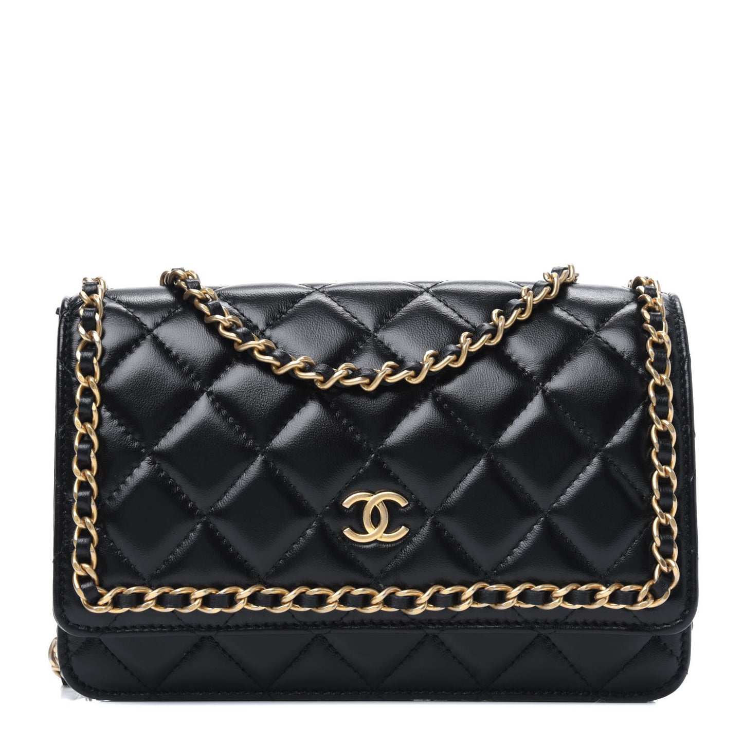 Lambskin Quilted Chain Around Wallet On Chain WOC Black