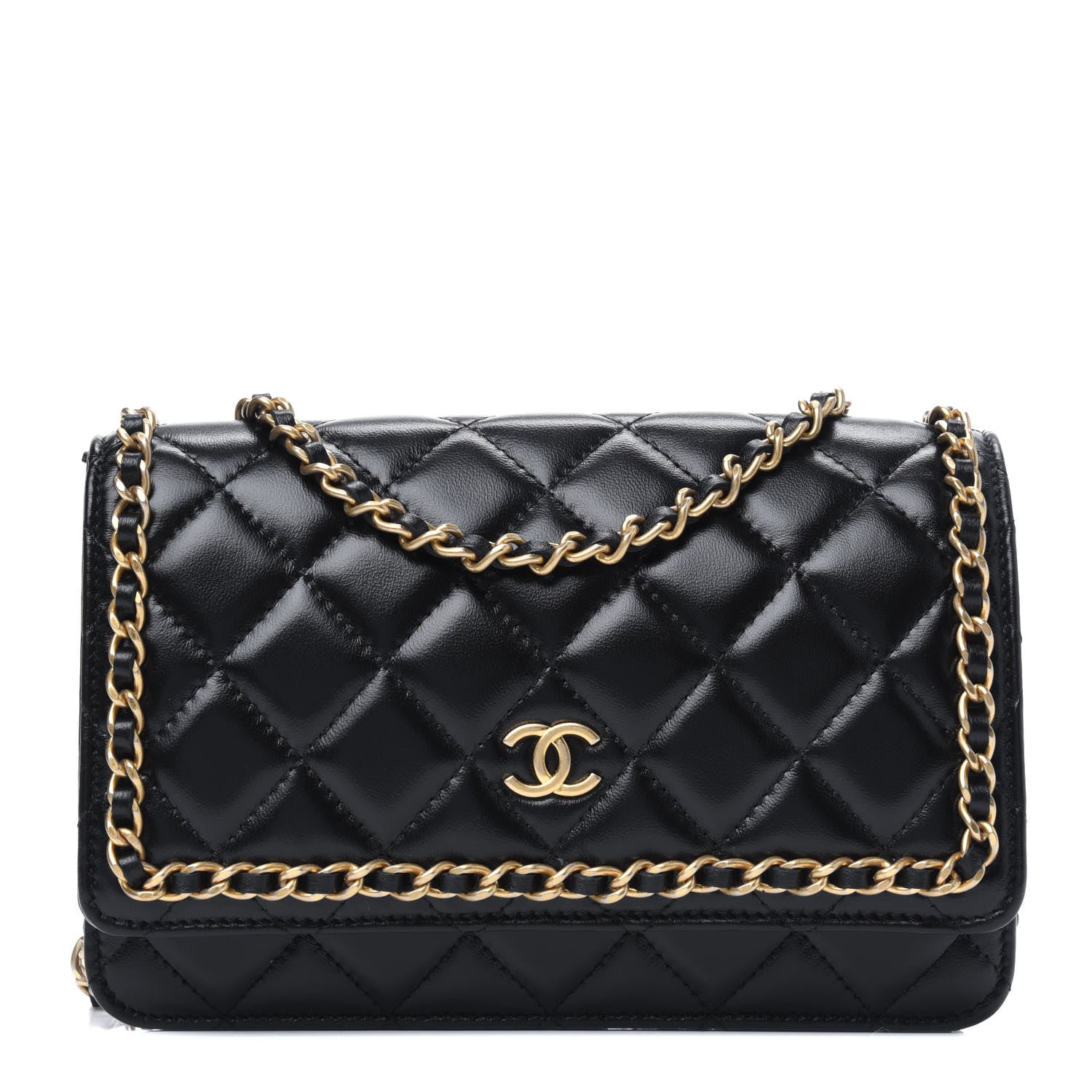 Chanel Lambskin Quilted Chain Around Wallet On Chain WOC Black 1 of 13