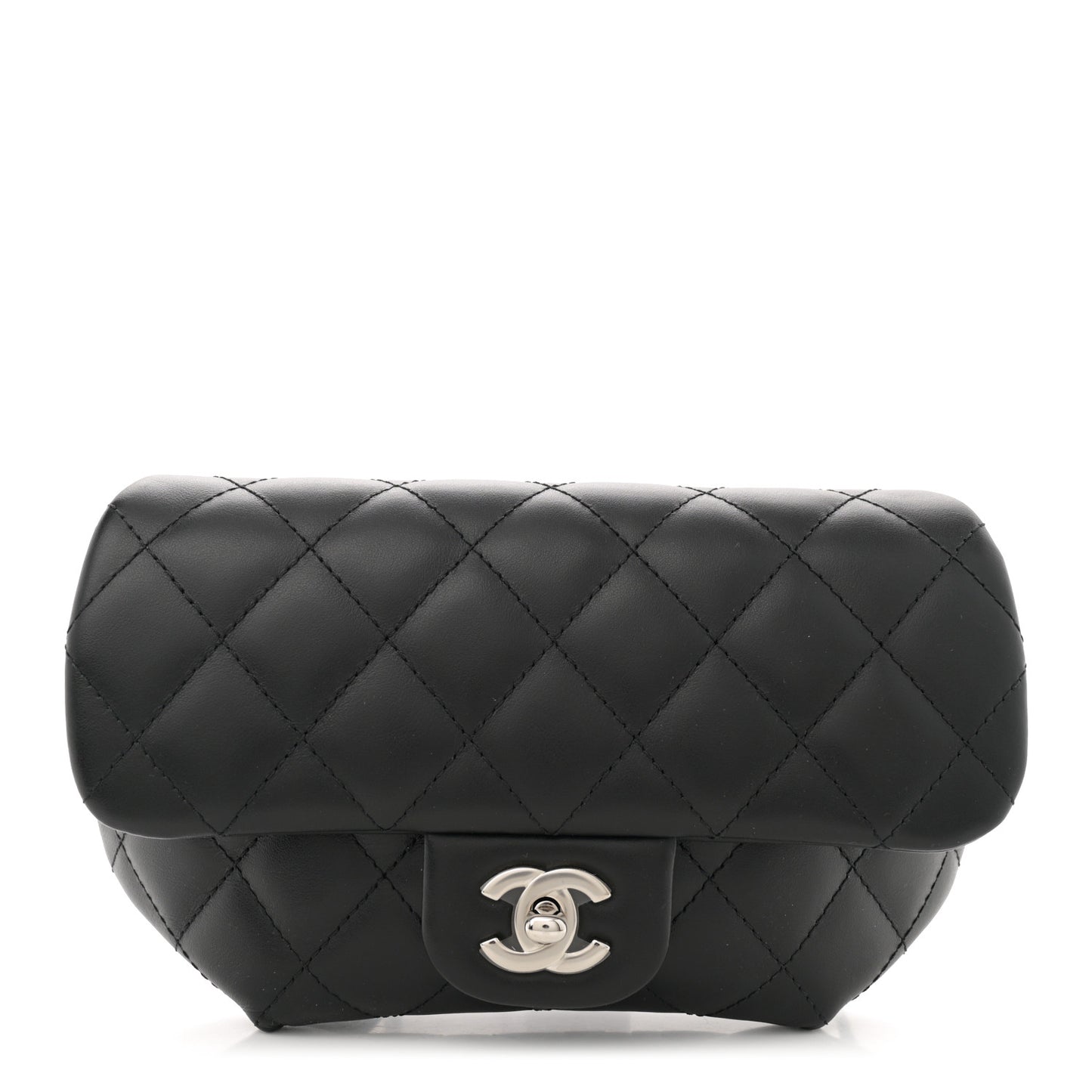 Calfskin Quilted CC Uniform Flap Belt Bag Black