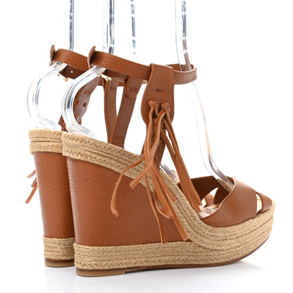 Valentino Garavani Calfskin Fringe Espadrille Wedge Sandals 39.5 Light Cuir 4 of 9