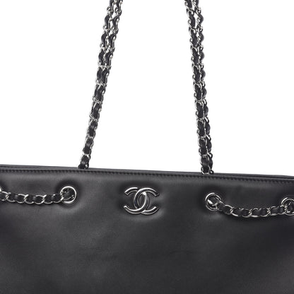 Chanel Calfskin Large Woven Chain Shopping Tote Black 10 of 11