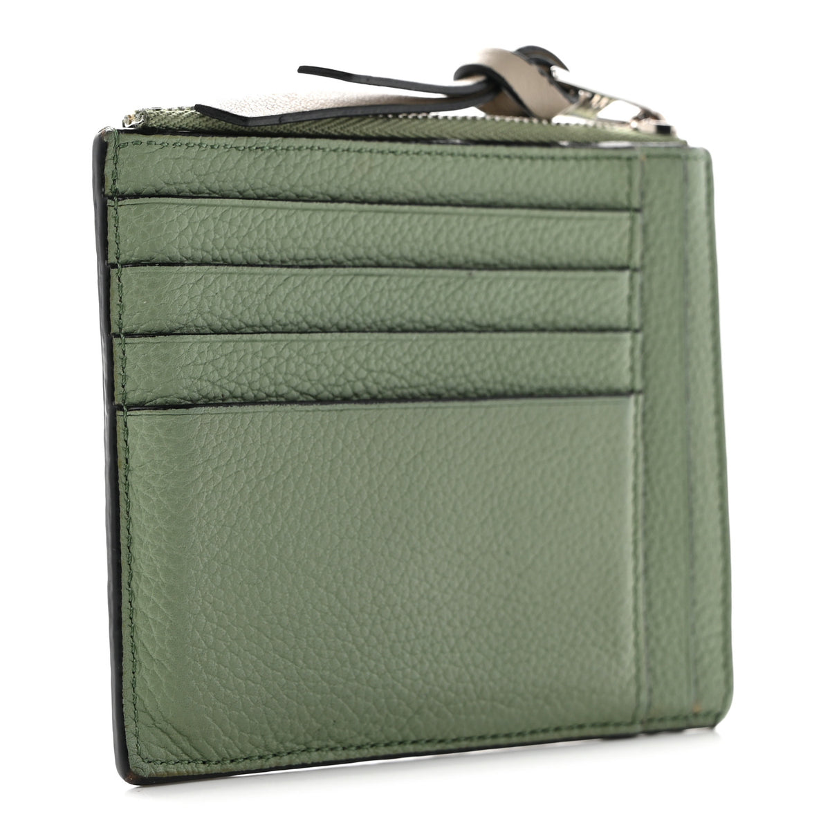 Soft Grained Calfskin Zip Coin Card Holder Rosemary Tan