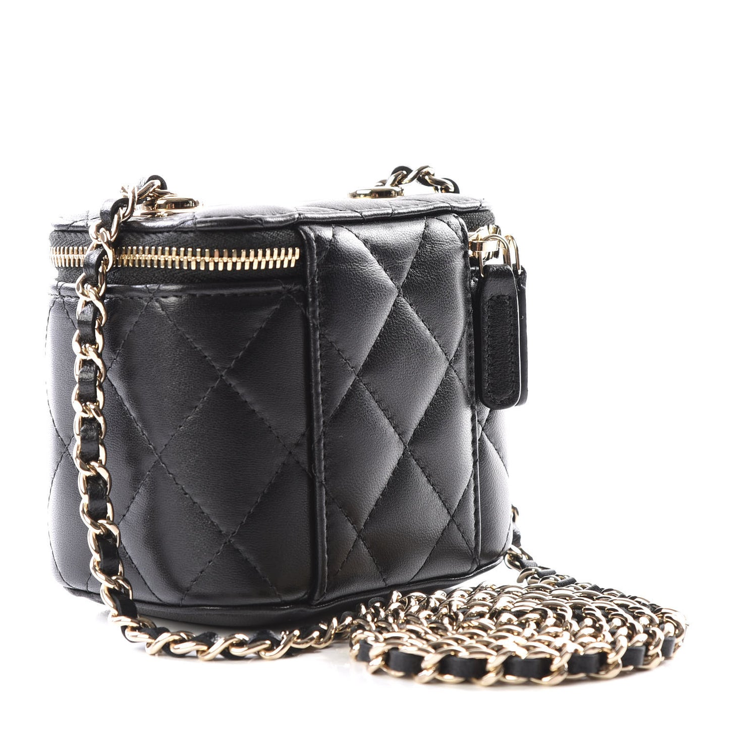Lambskin Quilted Mini Vanity Case With Chain Black
