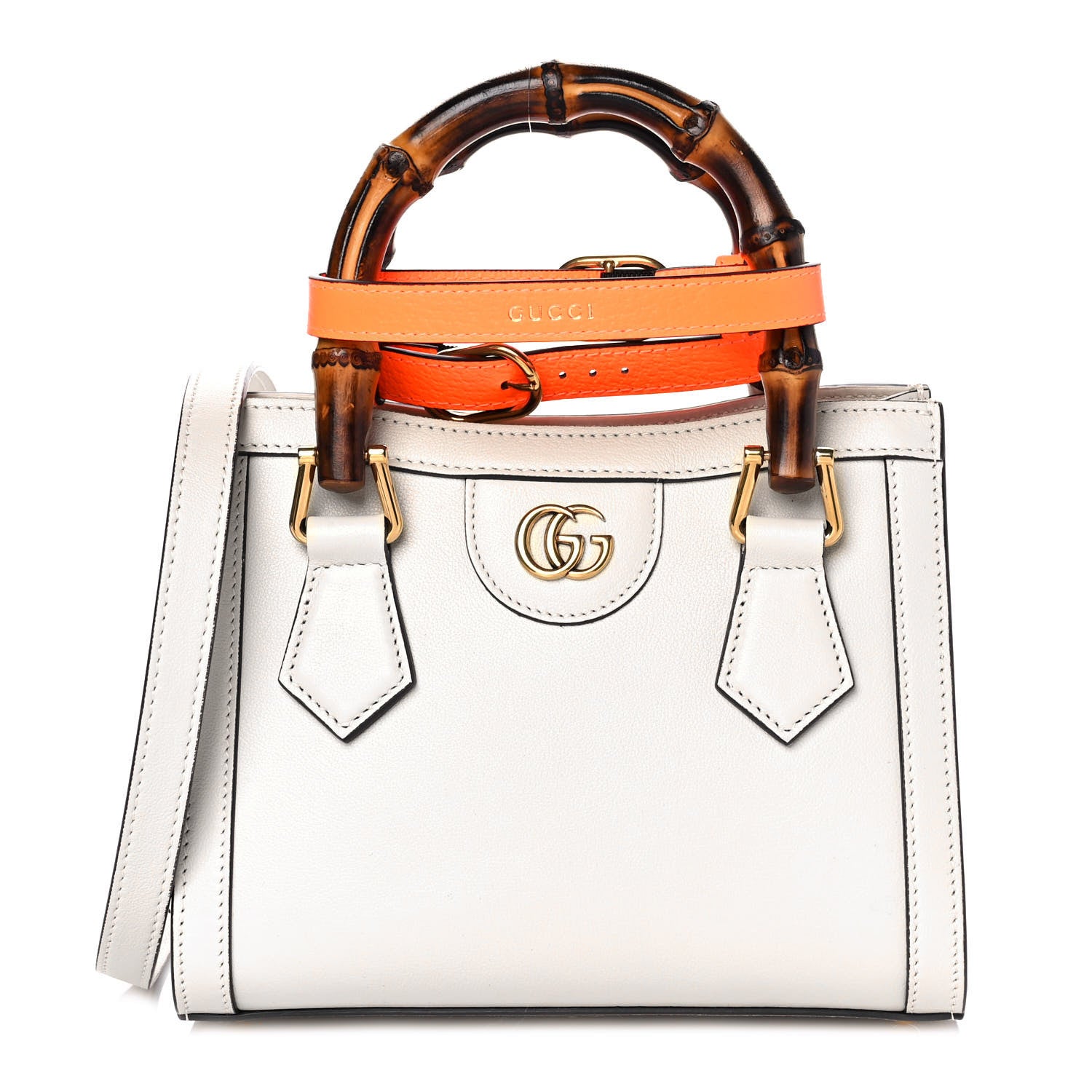 Gucci Wonka Grain Calfskin Mini Diana Tote Bag Mystic White Orange Fluo 1 of 10