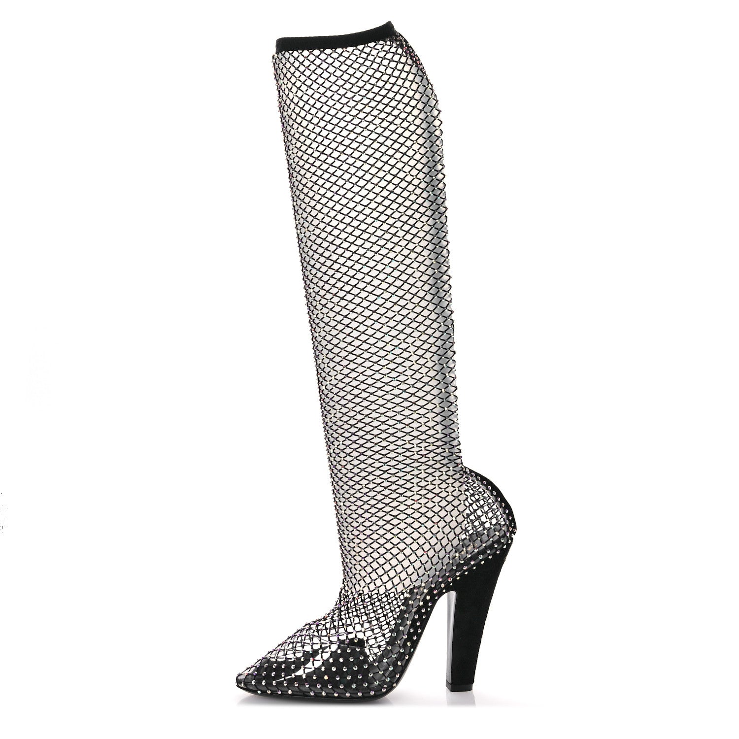 Saint Laurent Mesh Crystal Suede Koller 110 Knee High Boots 38.5 Black 1 of 10