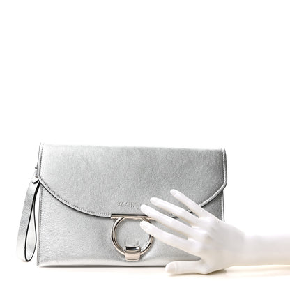 Salvatore Ferragamo Metallic Calfskin Gancini Clutch Silver 2 of 10