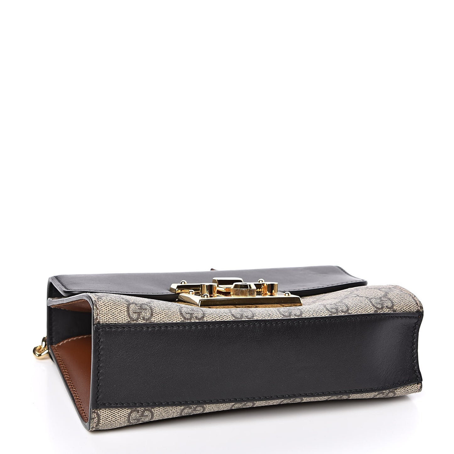GG Supreme Monogram Calfskin Small Padlock Shoulder Bag Beige Black Cuir