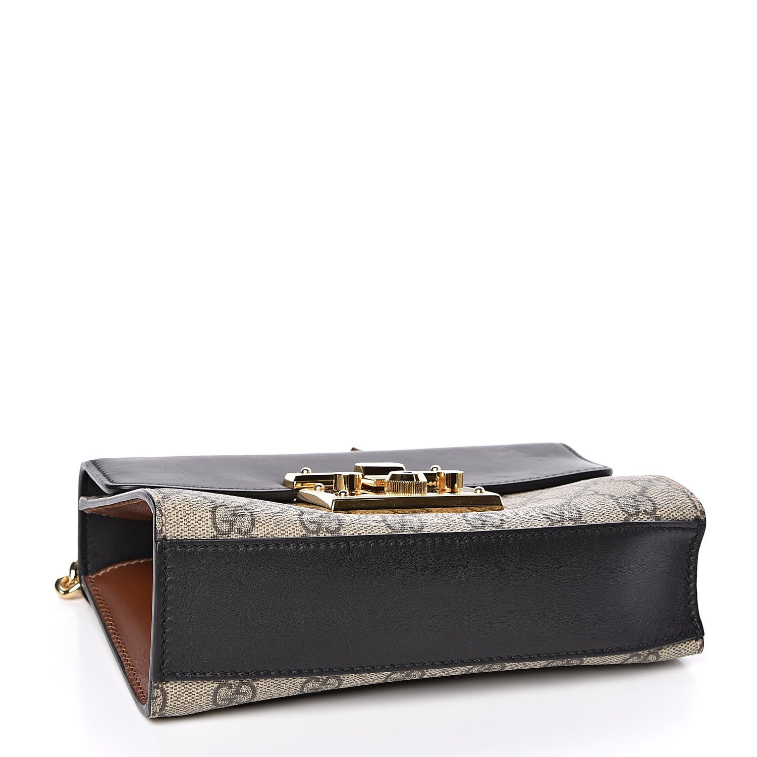 Gucci GG Supreme Monogram Calfskin Small Padlock Shoulder Bag Beige Black Cuir 4 of 14