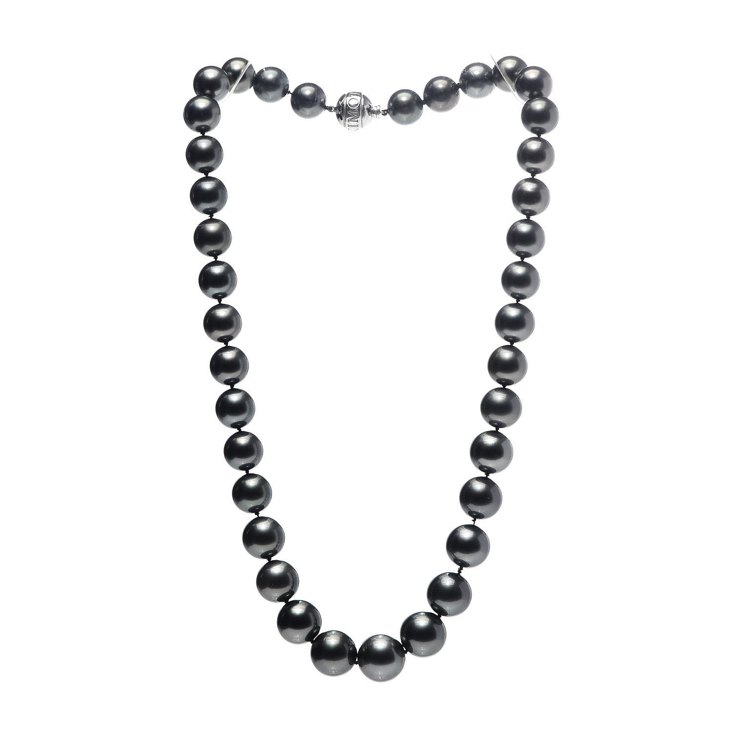18K White Gold Black South Sea Cultured Pearl 11-14mm Strand Necklace 18.75"