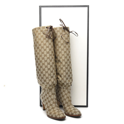 Gucci Monogram Lisa Mid Heel Boots 36.5 Beige Ebony 7 of 7