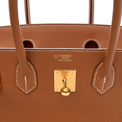 Hermes Togo Horseshoe Birkin 30 Gold Vermillion 6 of 11