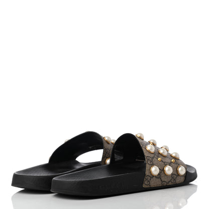 Gucci GG Supreme Monogram Slide Pearls Sandals 40 Beige 4 of 10
