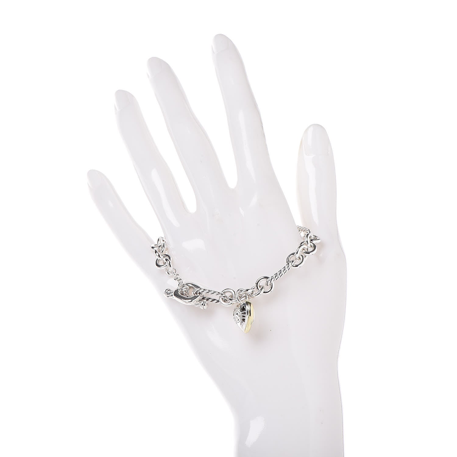 David Yurman Sterling Silver 18K Yellow Gold Cable Heart Charm Bracelet 2 of 5