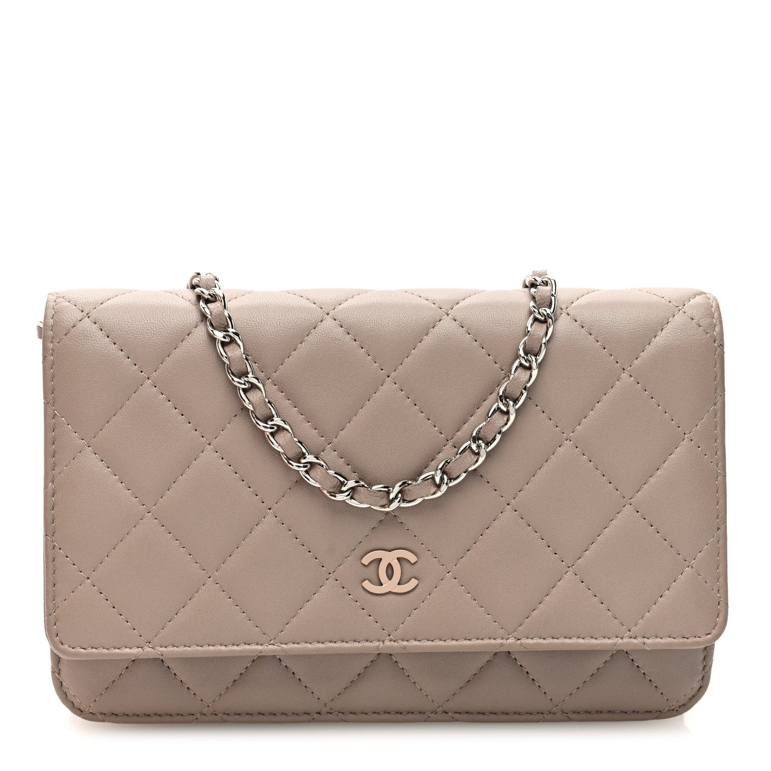 Chanel Lambskin Quilted Wallet On Chain WOC Taupe 1 of 10
