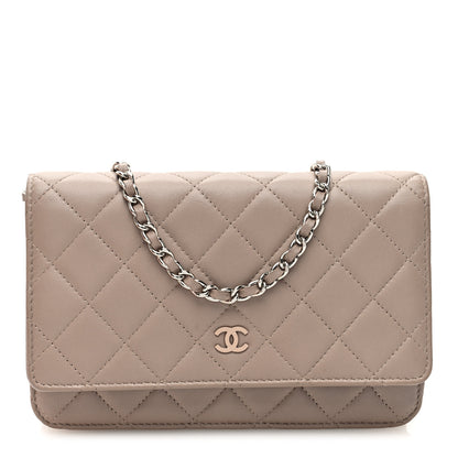 Chanel Lambskin Quilted Wallet On Chain WOC Taupe 1 of 10