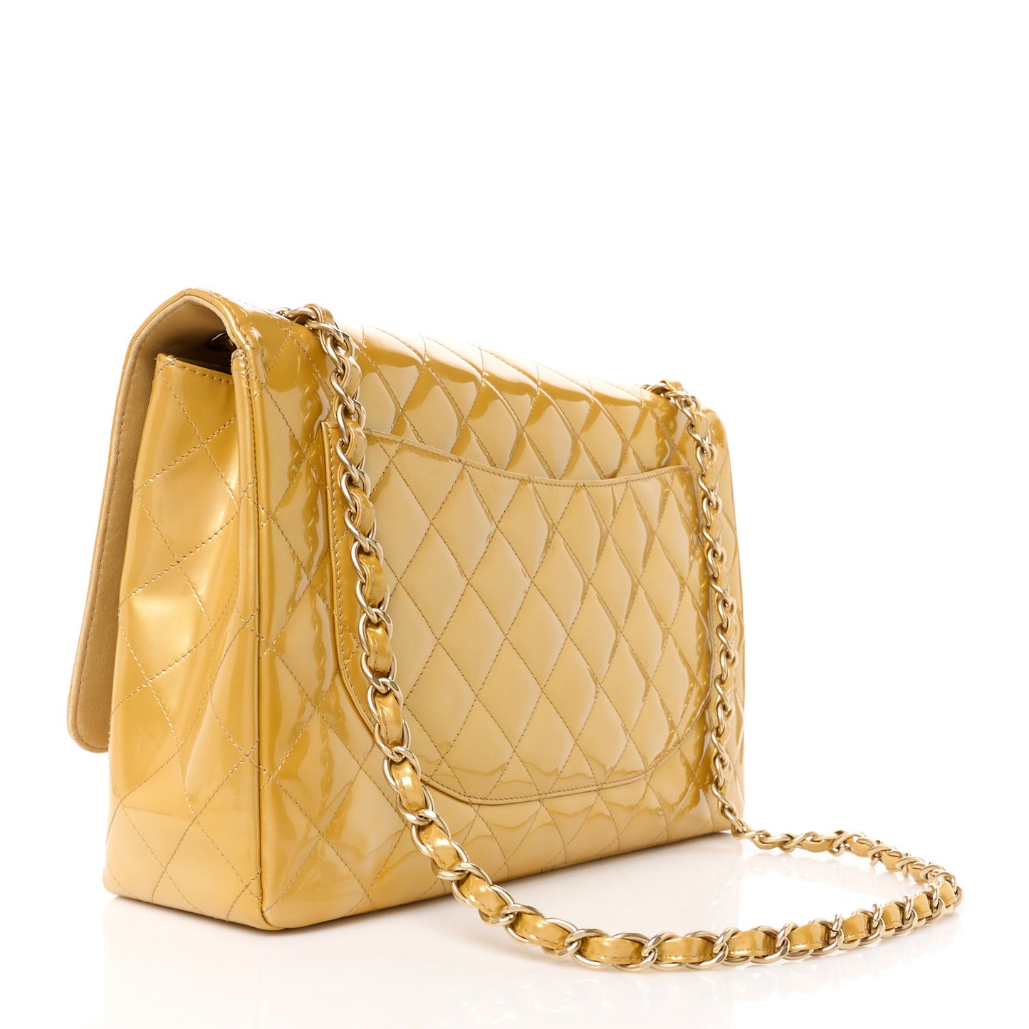 Metallic Patent Quilted Maxi Single Flap Beige