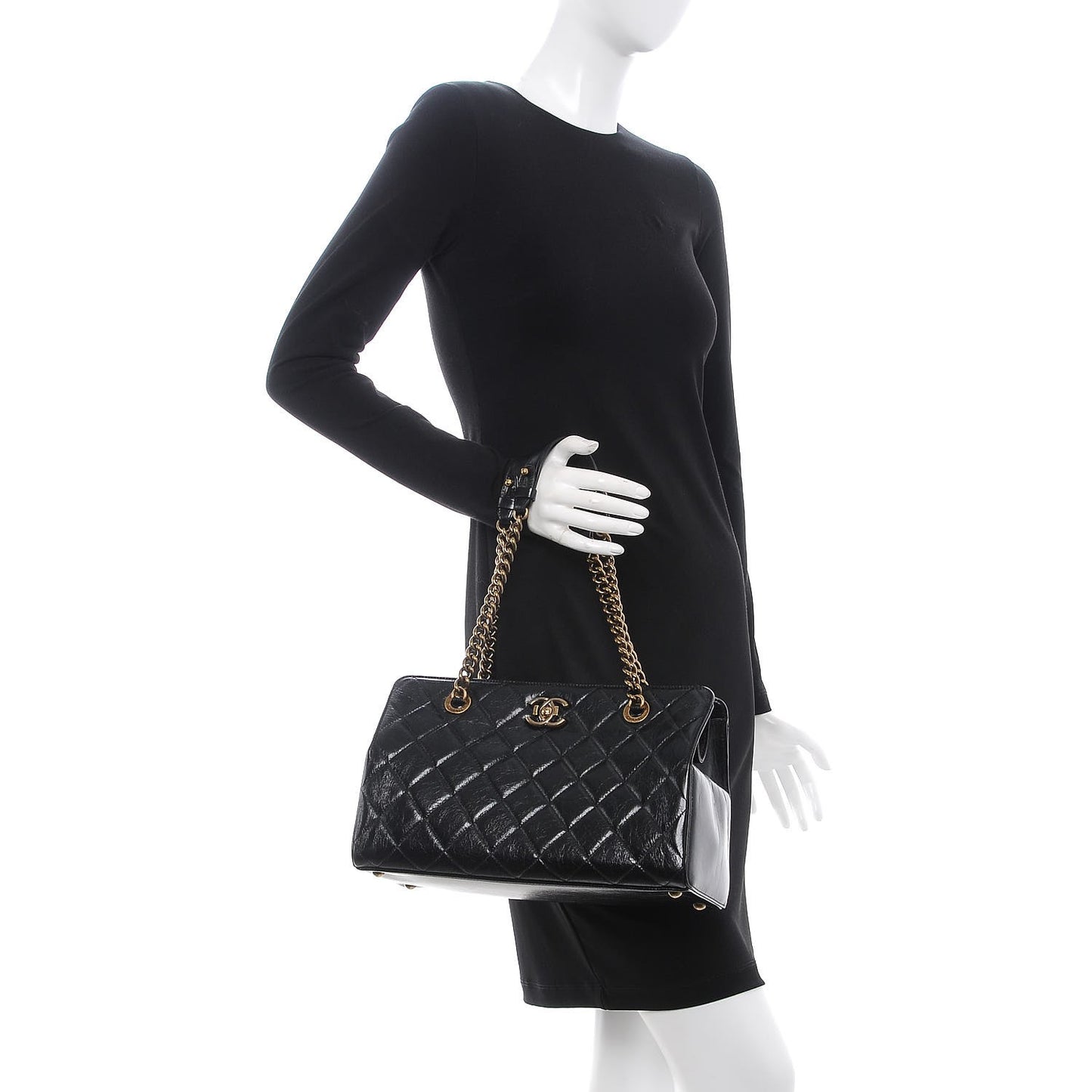 Glazed Calfskin Perfect Edge Tote Black