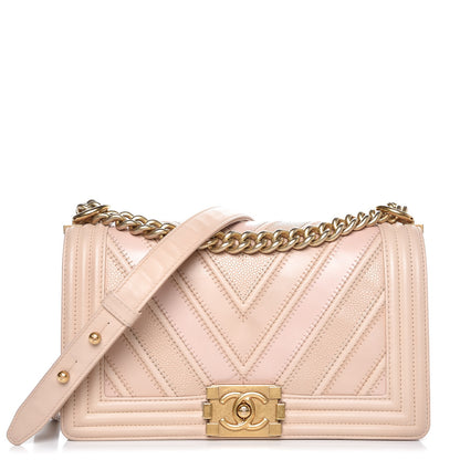 Chanel Caviar Calfskin Chevron Medium Boy Flap Light Pink 1 of 11