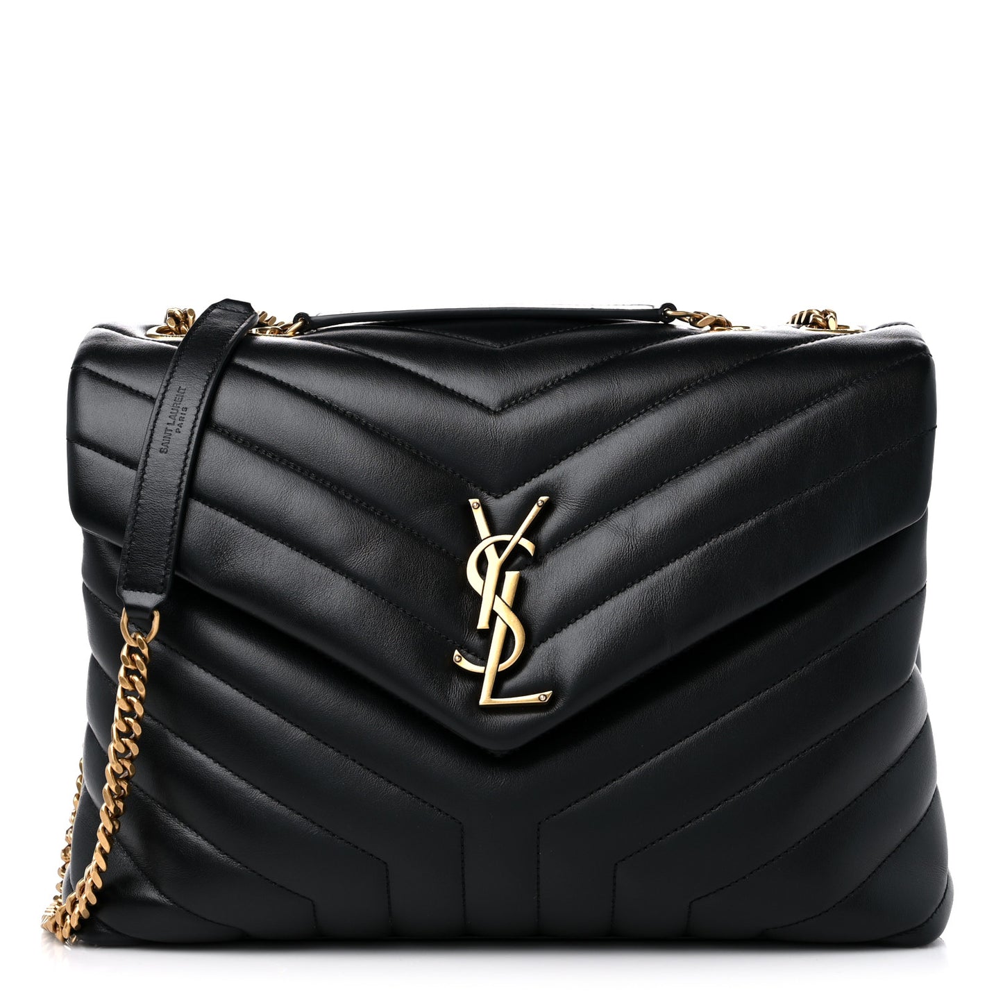 Calfskin Y Quilted Monogram Medium Loulou Chain Satchel Black