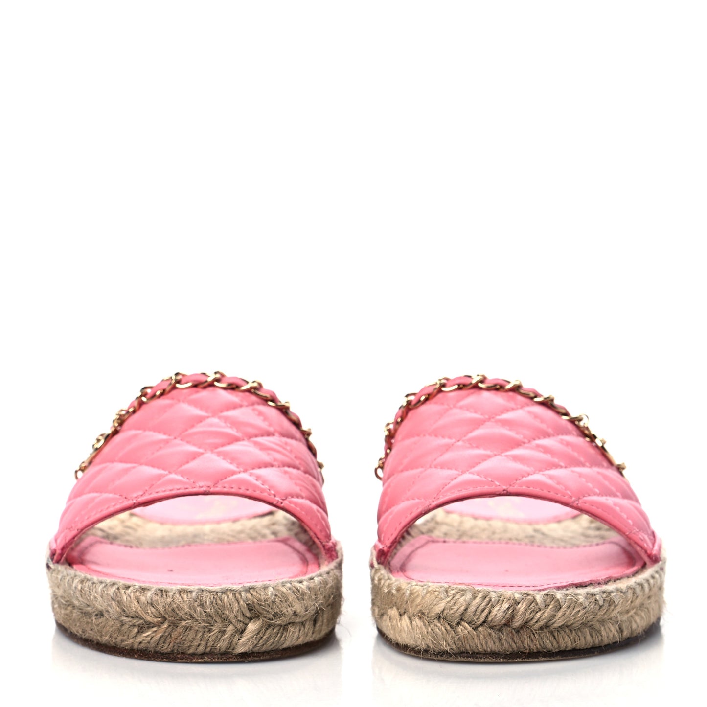Lambskin Quilted CC Espadrille Slip On Sandals 39 Pink
