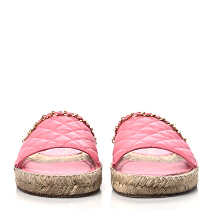 Chanel Lambskin Quilted CC Espadrille Slip On Sandals 39 Pink 2 of 10