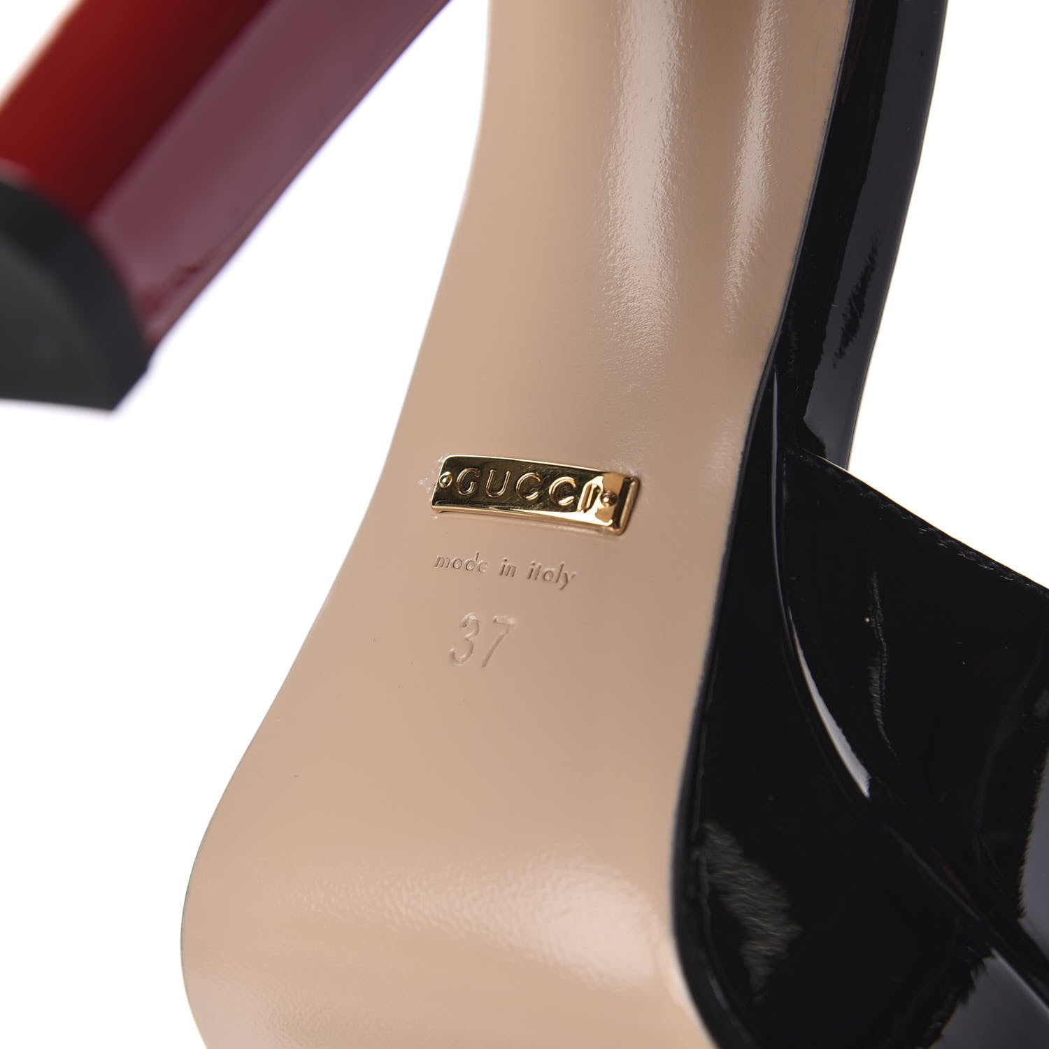 Gucci Patent Crystal GG Bow Sadie Spike Ankle Strap d'Orsay Platform High Heel Pumps 37 Black 7 of 9