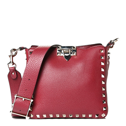 Valentino Garavani Pebbled Calfskin Mini Rockstud Flip-Lock Messenger Bag Rubino 1 of 8