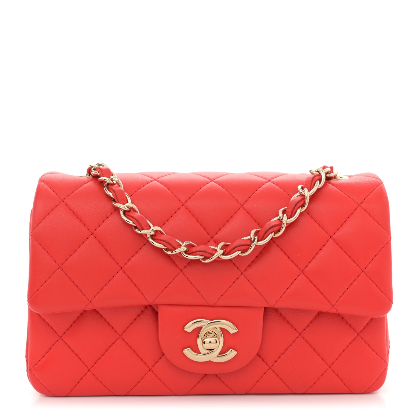 Lambskin Quilted Mini Rectangular Flap Red