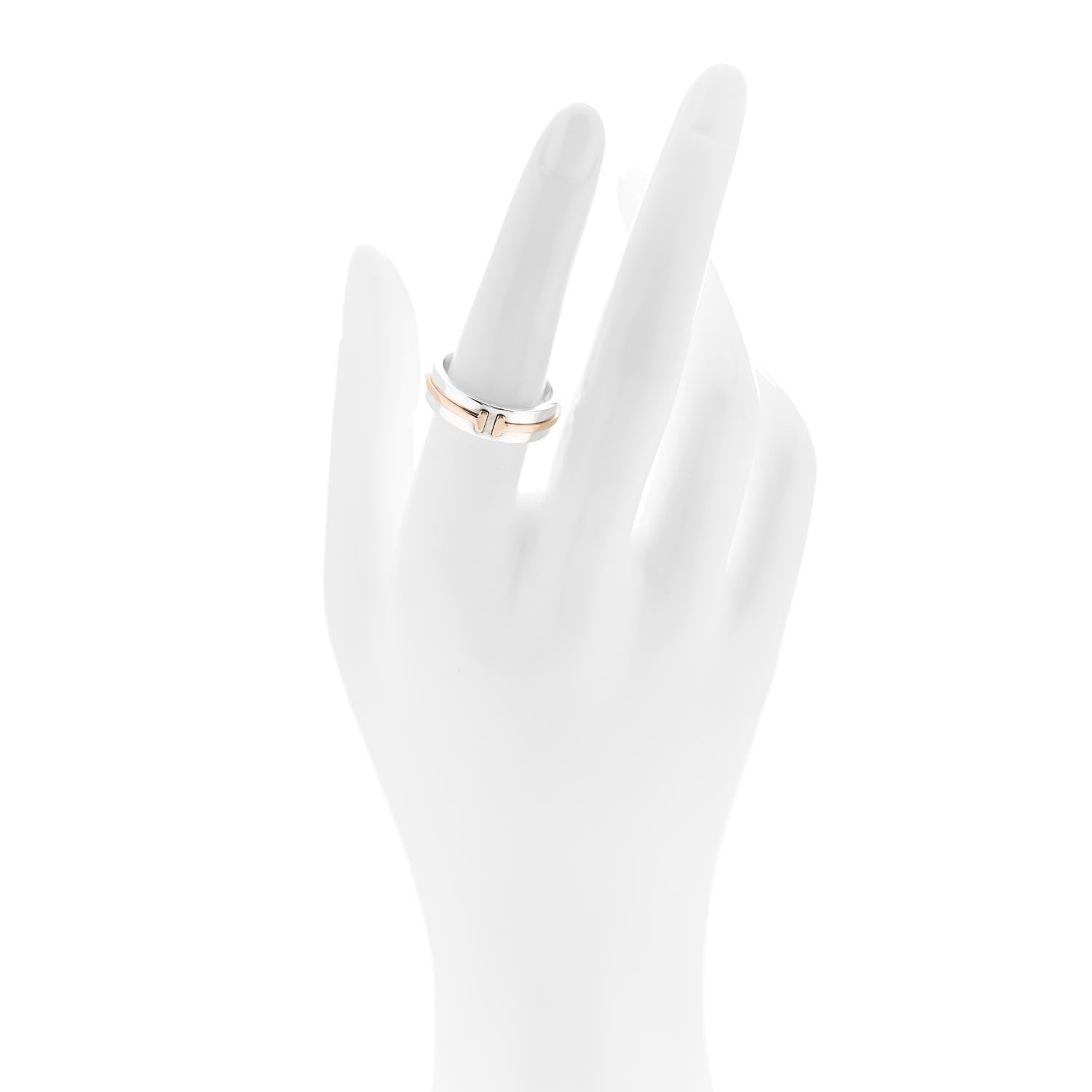 Tiffany Sterling Silver 18K Rose Gold Tiffany T Wide Ring 54 7 2 of 4