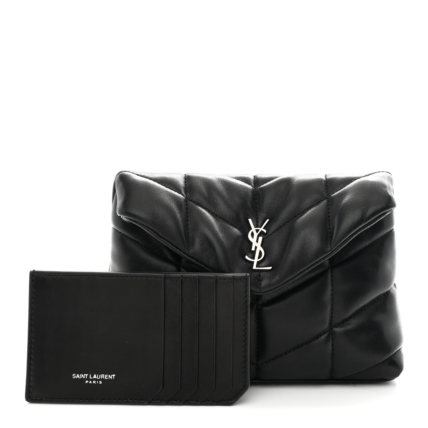 Saint Laurent Lambskin Monogram Loulou Puffer Pouch Clutch Black 2 of 8