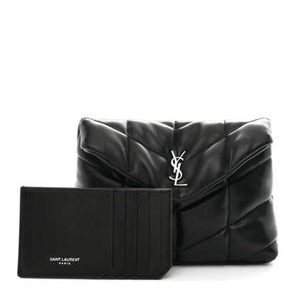 Saint Laurent Lambskin Monogram Loulou Puffer Pouch Clutch Black 2 of 8
