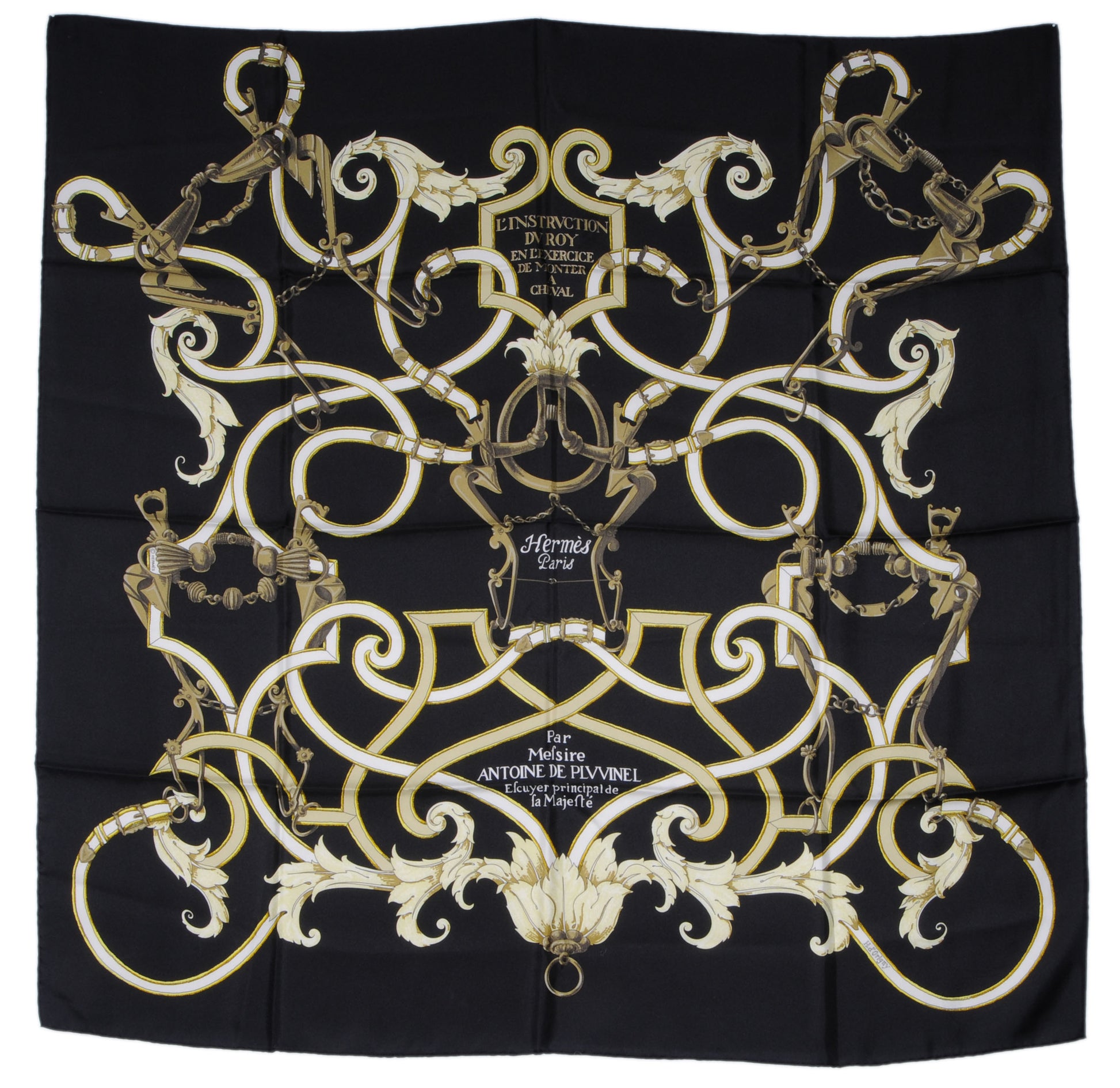Hermes Silk Scarf L'Instruction Du Roy Scarf 90 Black Gold 2 of 5