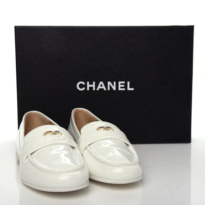 Chanel Patent CC Mocassin Loafers 35.5 White 10 of 10