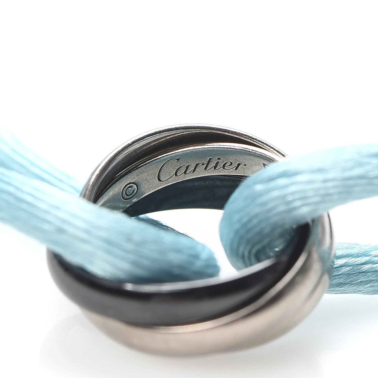 Cartier 18K White Gold Ceramic Trinity Cord Bracelet Sky Blue 5 of 6