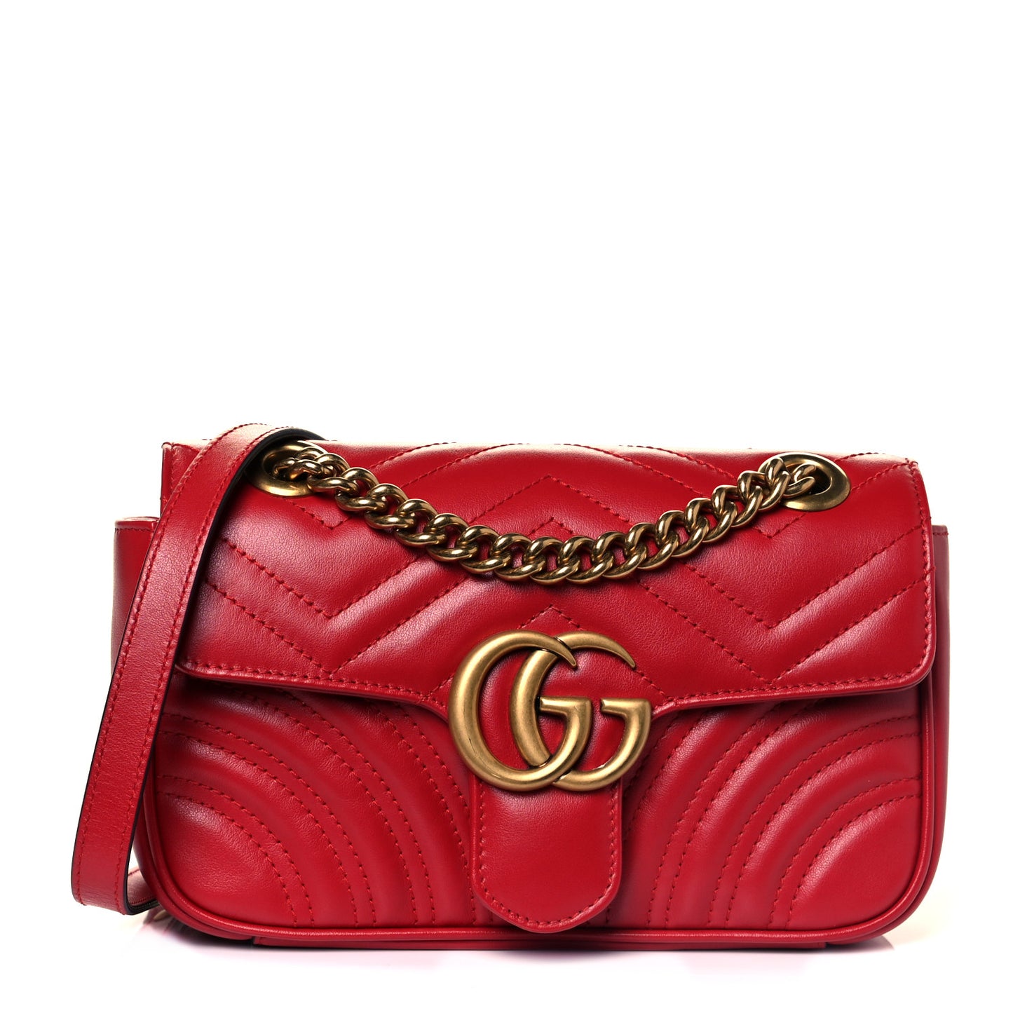 Calfskin Matelasse Mini GG Marmont Shoulder Bag Hibiscus Red