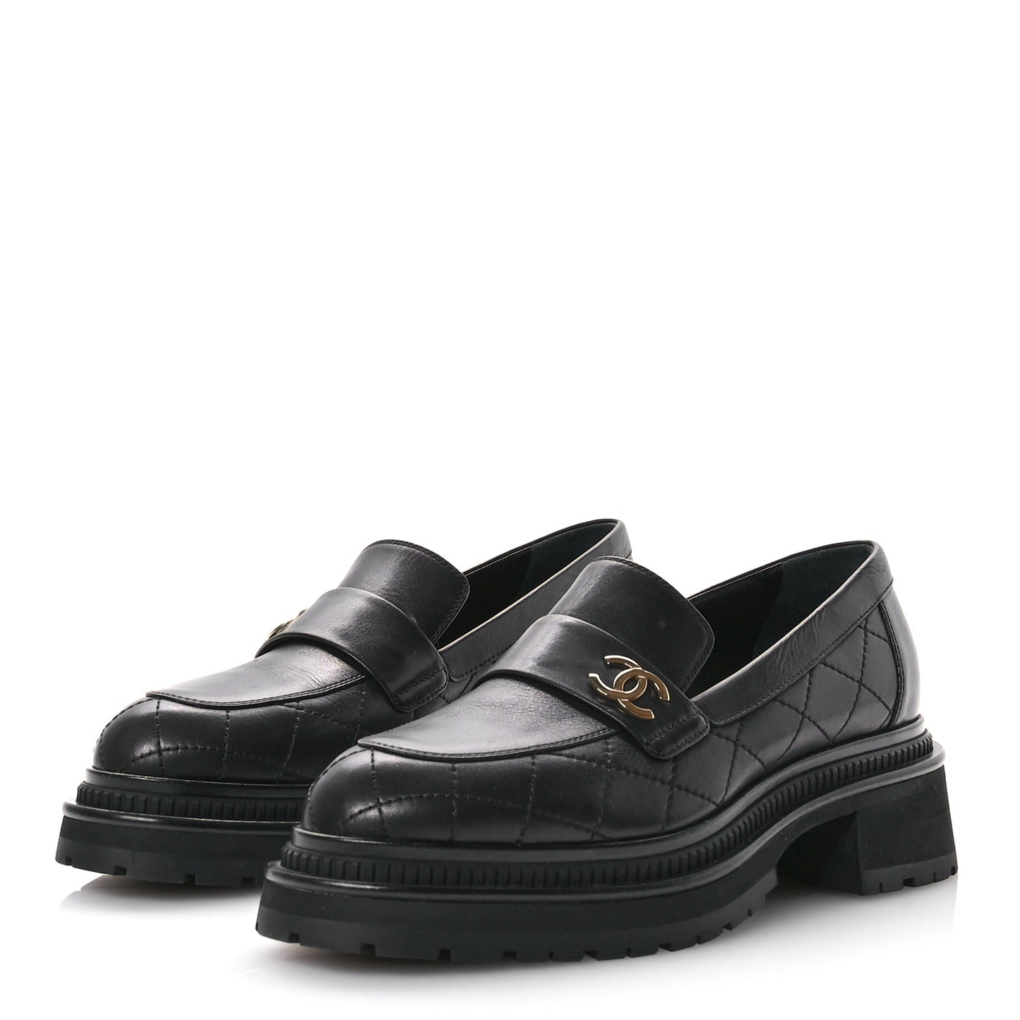 Calfskin Quilted CC Mocassin Loafers 40 Black