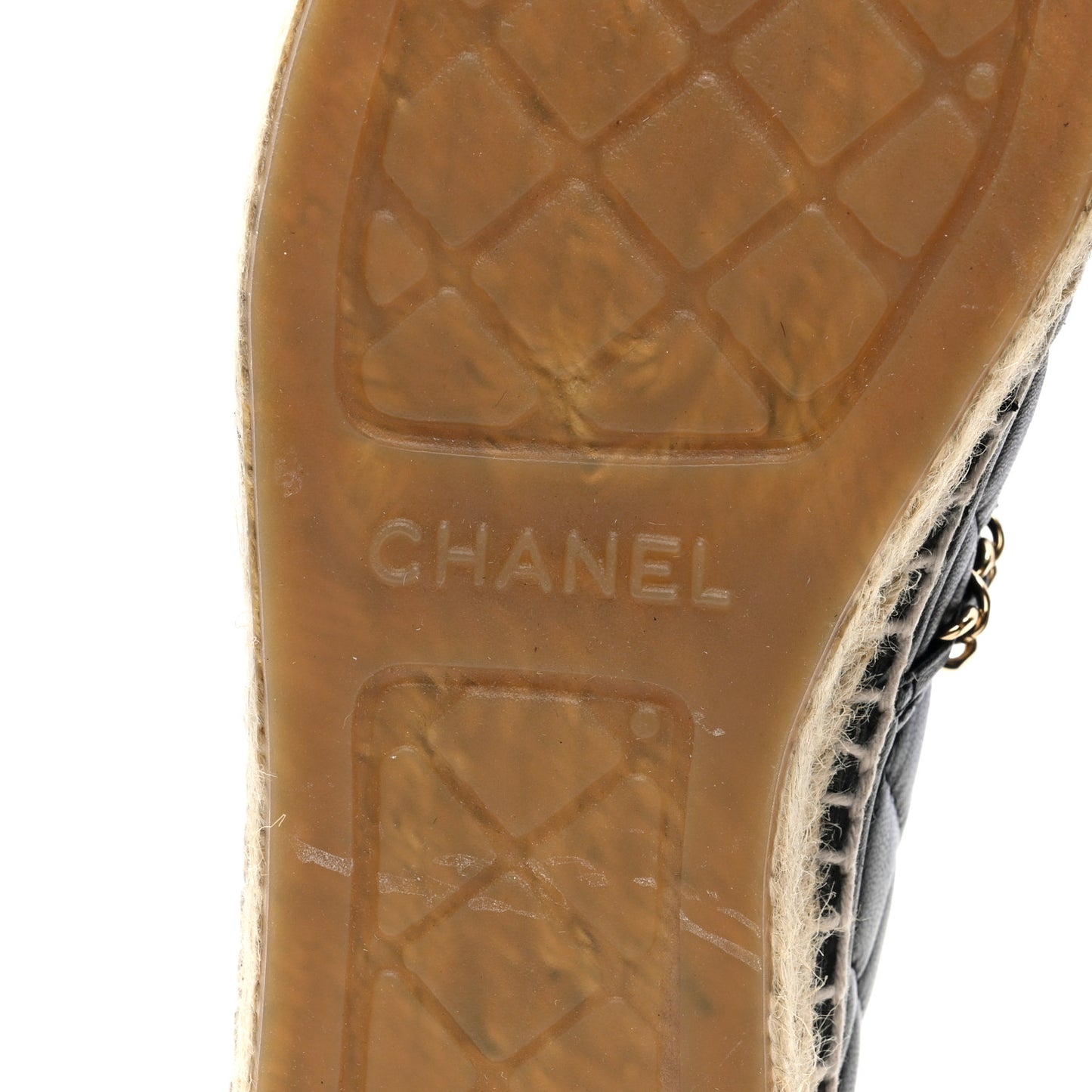 Lambskin Grosgrain Quilted CC Chain Espadrilles 36 Black