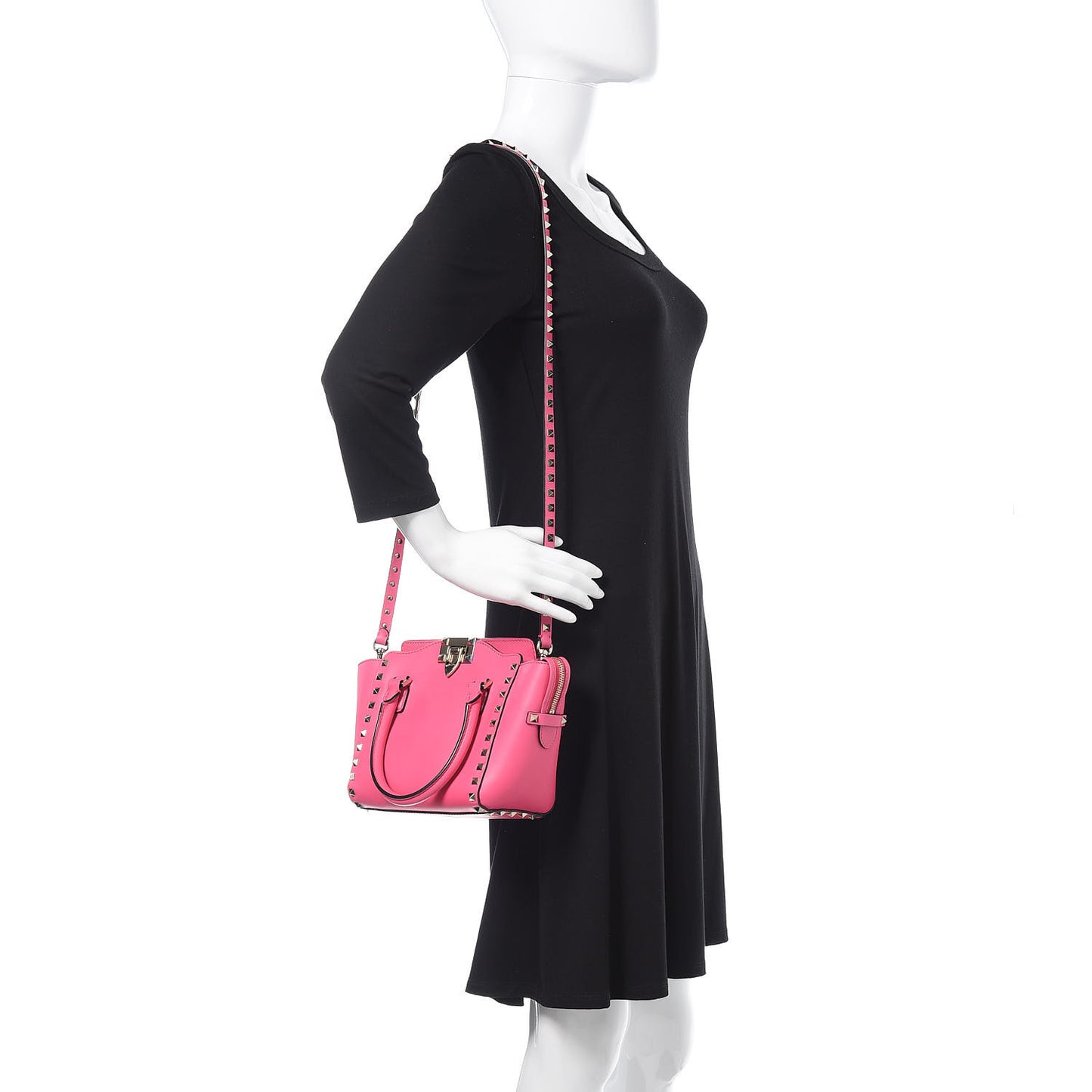 Vitello Mini Rockstud Double Handle Tote Peony
