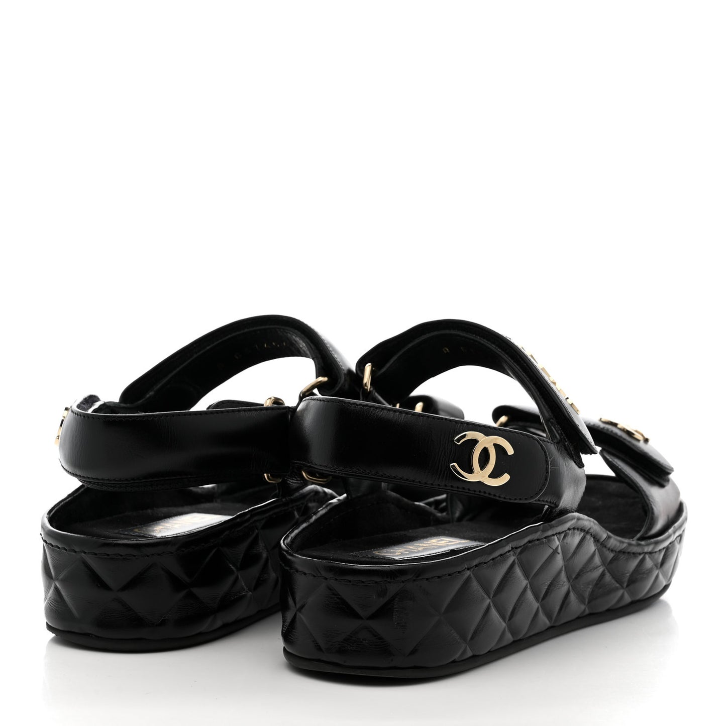 Shiny Calfskin Logo Platform Sandals 39 Black