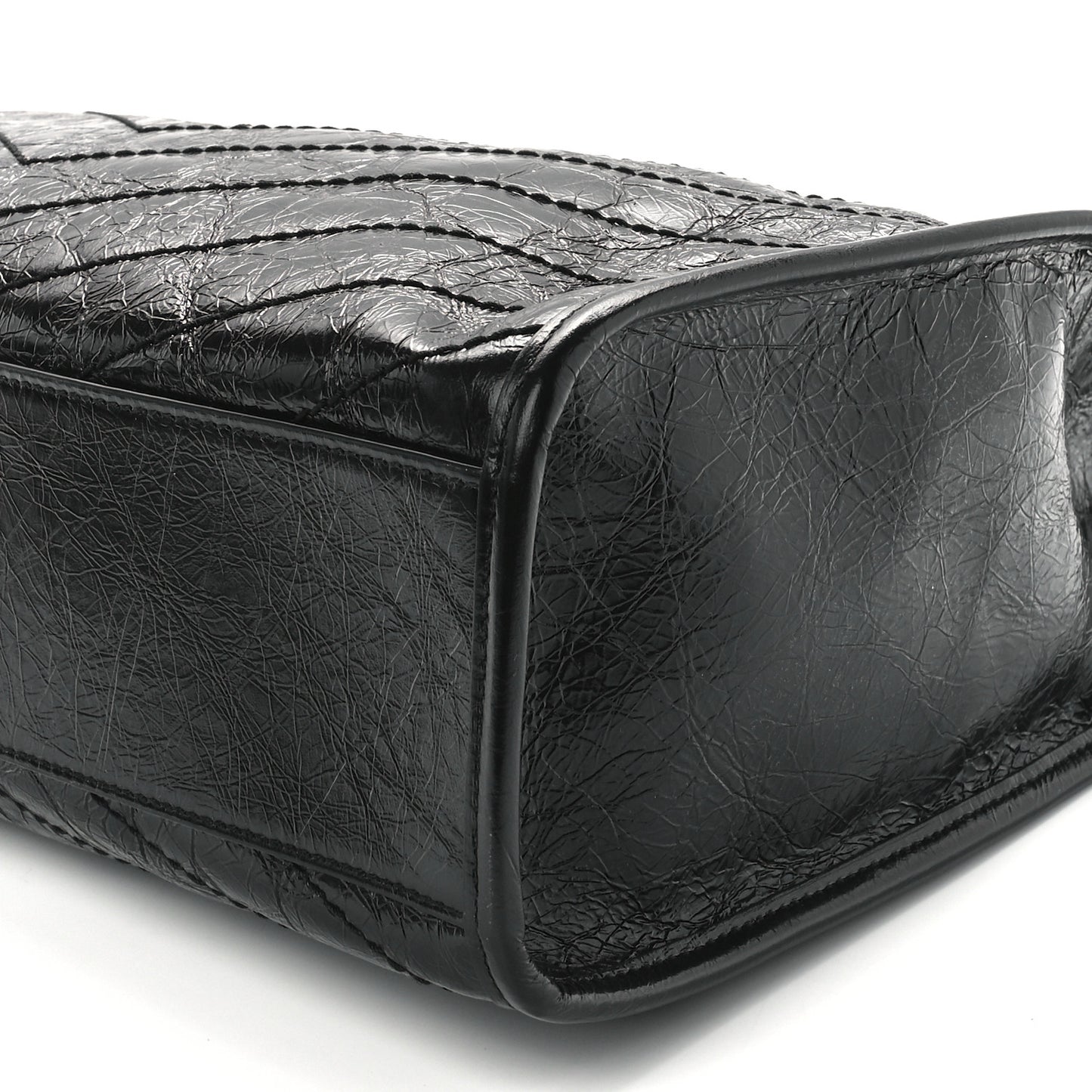 Crinkled Calfskin Matelasse Monogram Medium Niki Shopper Tote Black